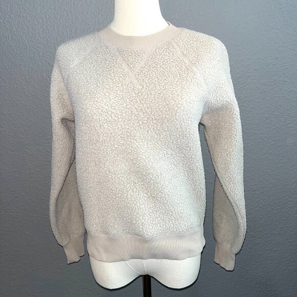 EVERLANE ReNew Fleece Sherpa Sweatshirt - Oatmeal - Raglan Sleeve EUC - Size XS - Picture 2 of 7